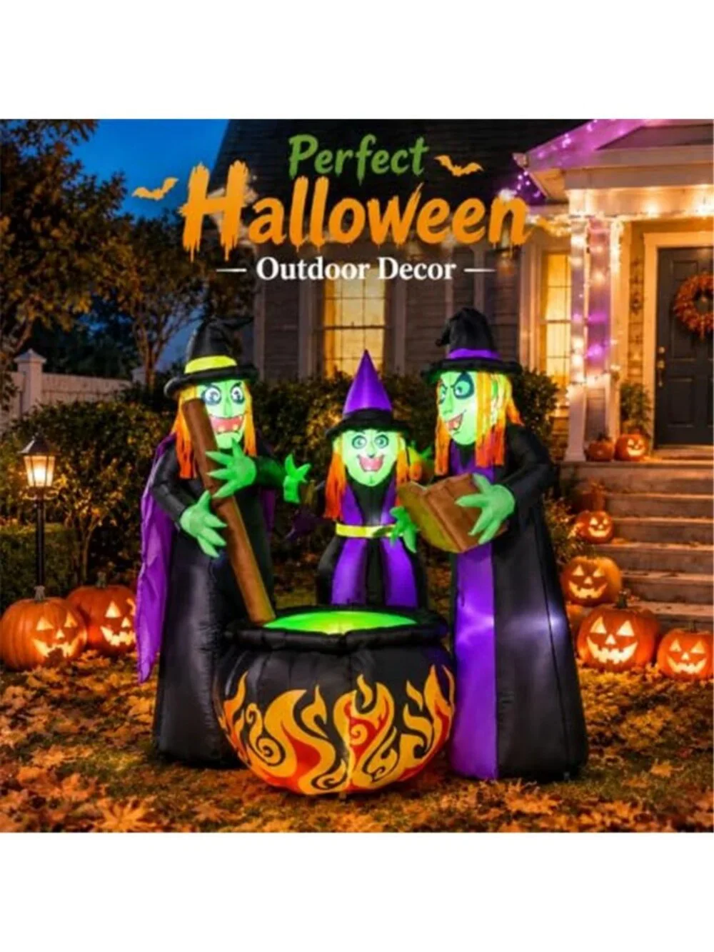 6 FT Halloween Inflatables 3 Witches Around Cauldron Outdoor Decorations, Scary